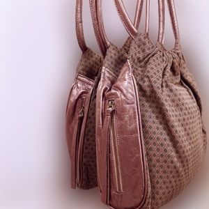 Kim White  Leather & Textile Tote/Shoulder Bag Bronze New